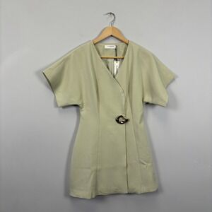 COMMENSE Women Beige Wrap Button Detail Mini Dress Size S